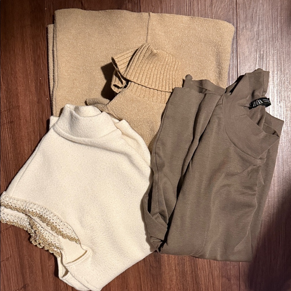 Zara Sleeveless Cream, Tan, and and Taupe Sweater Bundle